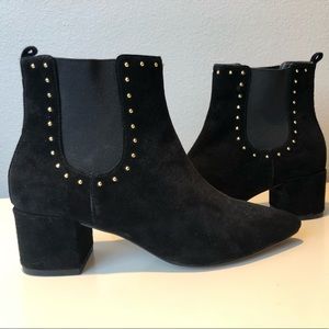 Suede black booties with gold studs